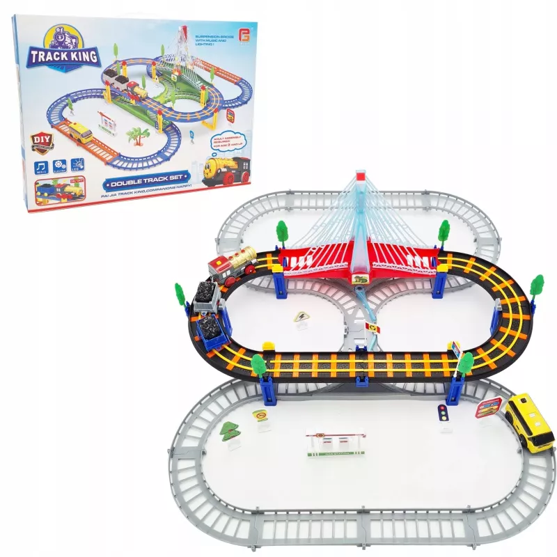 Extralink Kids Track King elektrinė geležinkelio trasa su lokomotyvu ir automobiliu su baterijomis