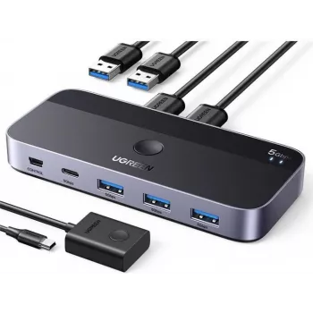 USB KVM jungiklis UGREEN CM662 2x4 išėjimai, juodas