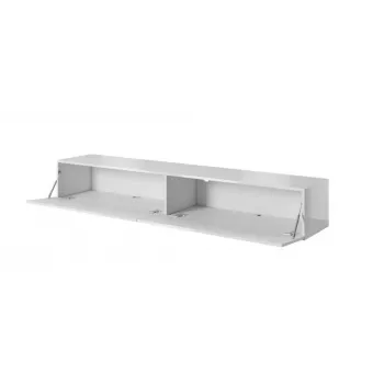 TV stovas Cama Meble SLIDE 200 — 2000×400×300 mm, baltas blizgus MDF stalviršis, baltas rėmas
