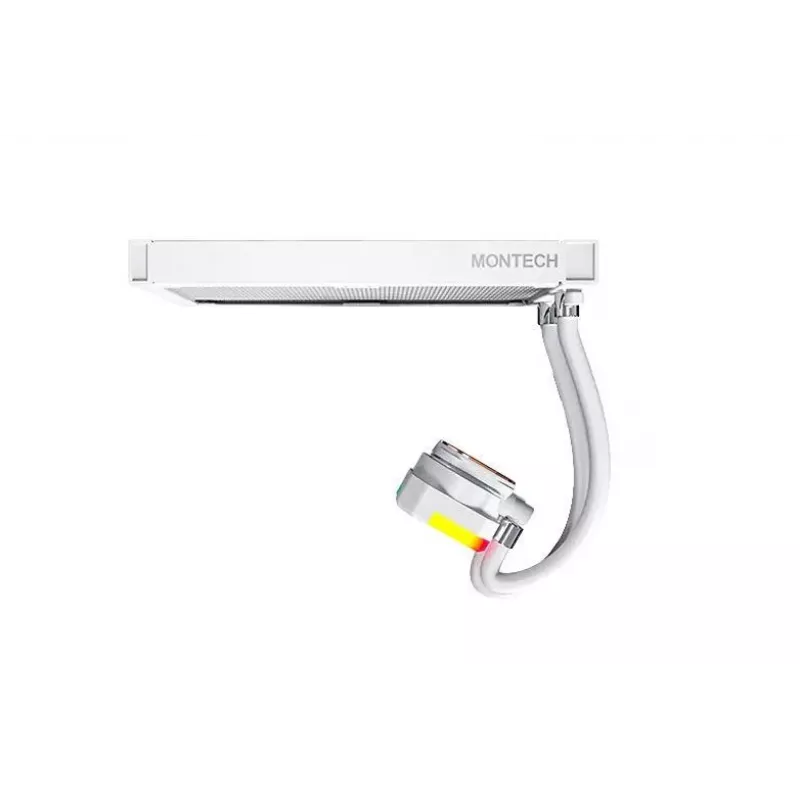 AIO vandens aušintuvas Montech Hyper Flow ARGB 240 mm White – 240 mm radiatorius, ARGB apšvietimas, balta spalva