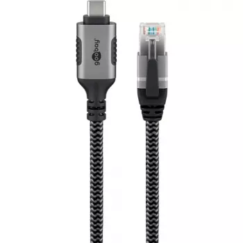 Goobay 70755 USB-C į RJ45 Ethernet CAT 6 laidas stabiliai laidinei interneto jungčiai su maršrutizatoriumi/modemiu/tinklo jungikliu / pakeičia USB į RJ45 adapterį / 1 m