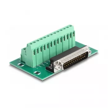DeLOCK D-Sub 25 kontaktų kištukinis adapteris į gnybtų bloką, tvirtinamas ant DIN bėgelio, 51mm x 86mm x 30mm