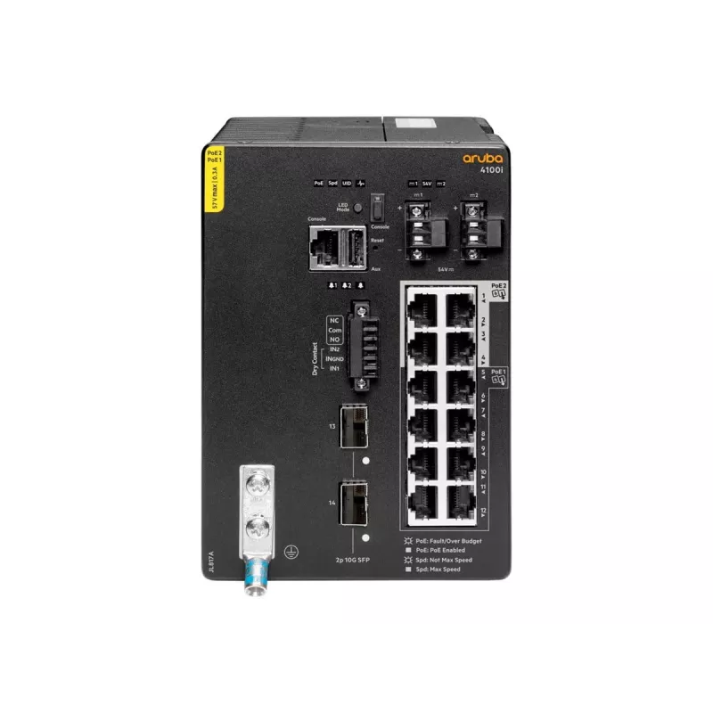 HPE Aruba 4100i – valdomas pramoninis komutatorius, 8x PoE Class 4 + 4x PoE Class 6 + 2x SFP+, DIN bėgelis