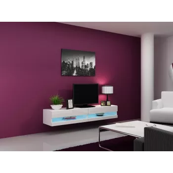 TV stovas cama meble VIGO NEW 30/180/40, baltas blizgus viršus, medžio drožlių plokštė, 1800×400×300 mm