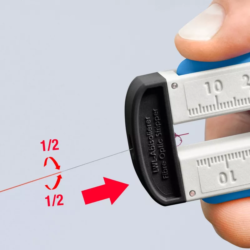 KNIPEX 12 85 110 SB šviesolaidžio nuėmimo ir apvalkalo nuėmimo įrankis (mėlynas/baltas)