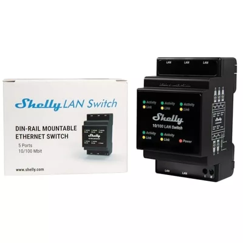 Valdomas tinklo jungiklis Shelly LAN Switch juodas AC 110-240V 1W