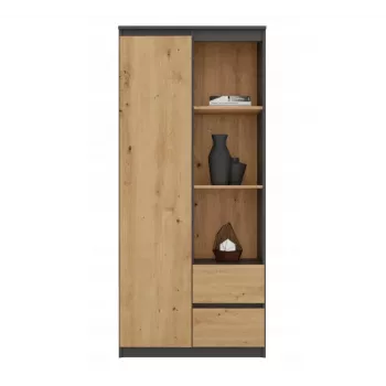Biuro spinta Top e Shop RS-80 BILY, antracito rėmas, ąžuolo durys, 7 lentynos, 2 stalčiai, 1800×800×350 mm
