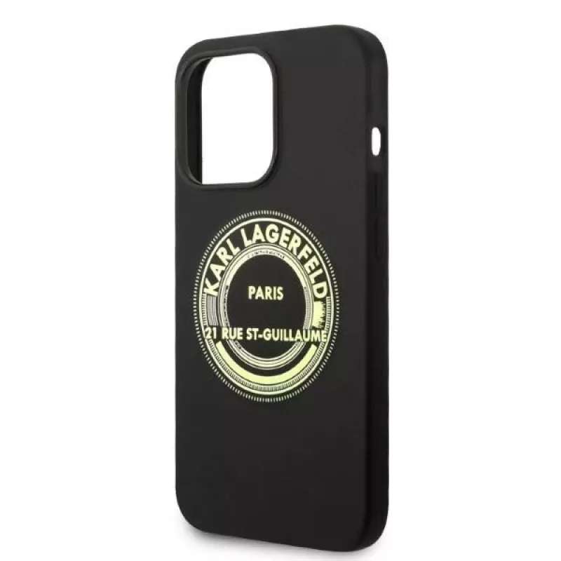 Karl Lagerfeld minkštas silikoninis dėklas RSG Black, skirtas Apple iPhone 14 Pro, KLHCP14LSRSGRCK