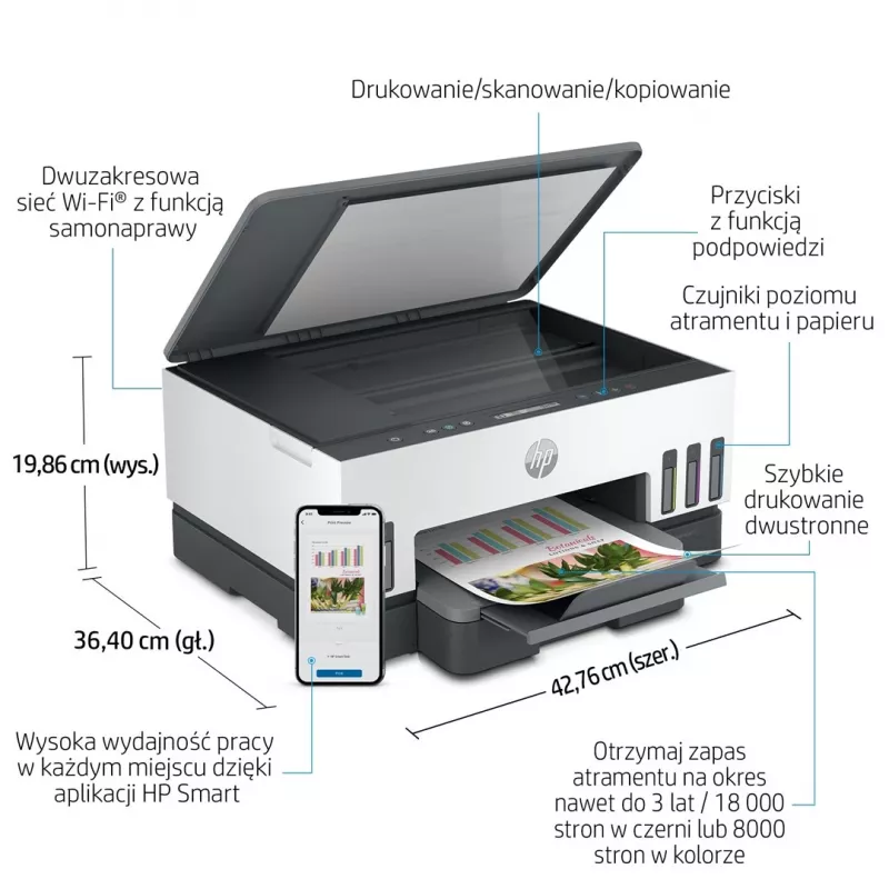 Daugiafunkcis spausdintuvas HP Smart Tank 720 – terminis rašalinis, spalvotas, A4, Wi‑Fi, dupleksas, 4800x1200 dpi