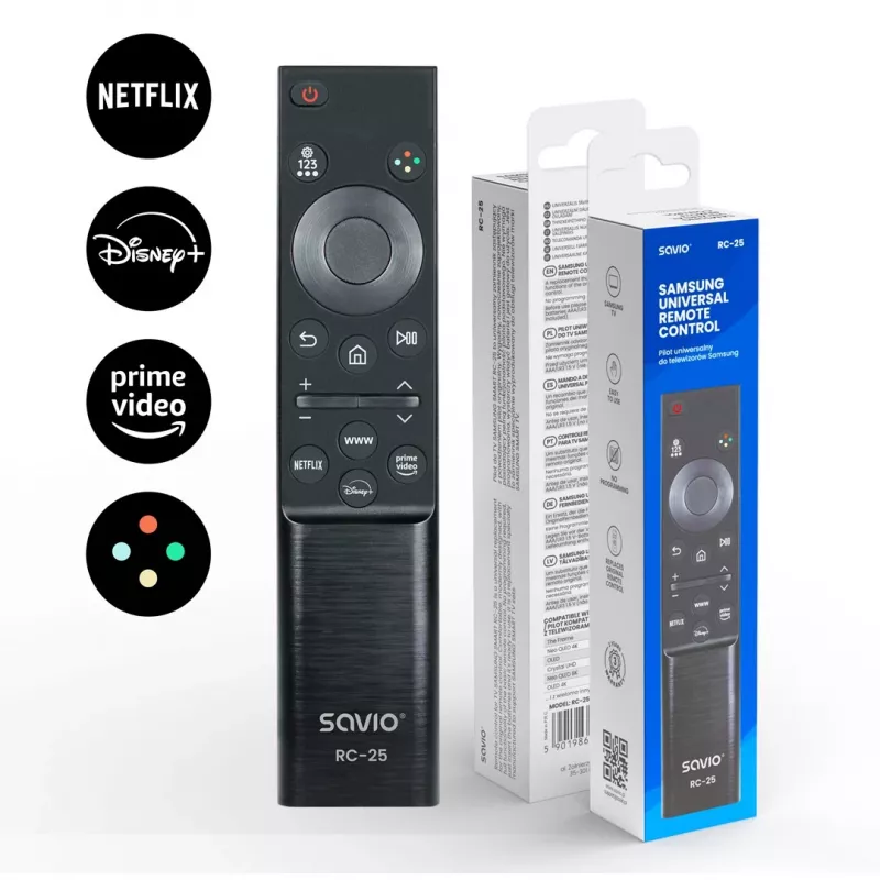 SAVIO RC-25 universalus infraraudonųjų spindulių televizoriaus nuotolinio valdymo pultas, juodas, iki 10 m