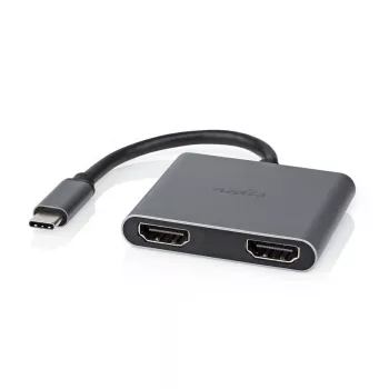 Nedis USB-C™ adapteris USB 3.2 Gen 1 | USB-C™ kištukas | 2x HDMI™ | 4K@30Hz | 0,10 m | Apvalus | nikeliuotas | PVC | Juoda | Dėžutė (CCGB64670BK01)