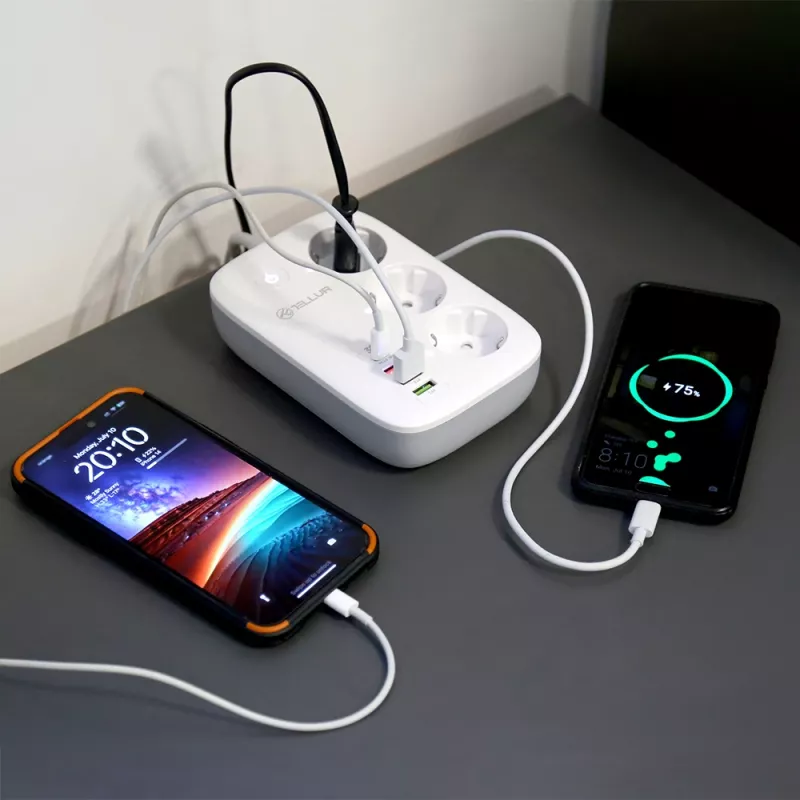 Power Strip Tellur TLL331521 Smart WiFi su 3 kištukiniais lizdais, PD 30W, QC 18W