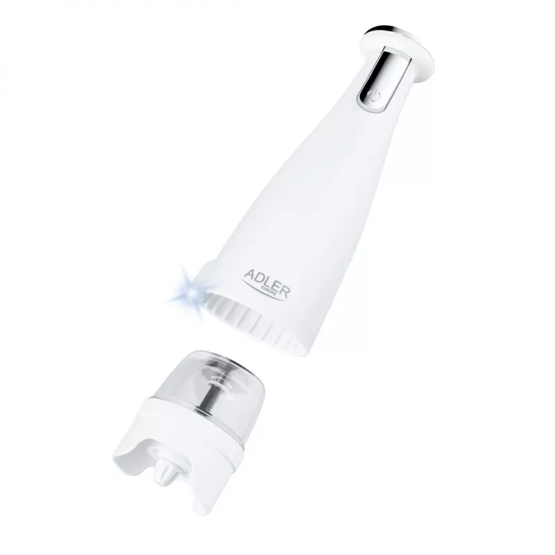 Druskos ir pipirų malūnėlių rinkinys Adler AD 4449W Steel White, keraminiai girnastekliai, 150 ml, įkrovimas per USB-C