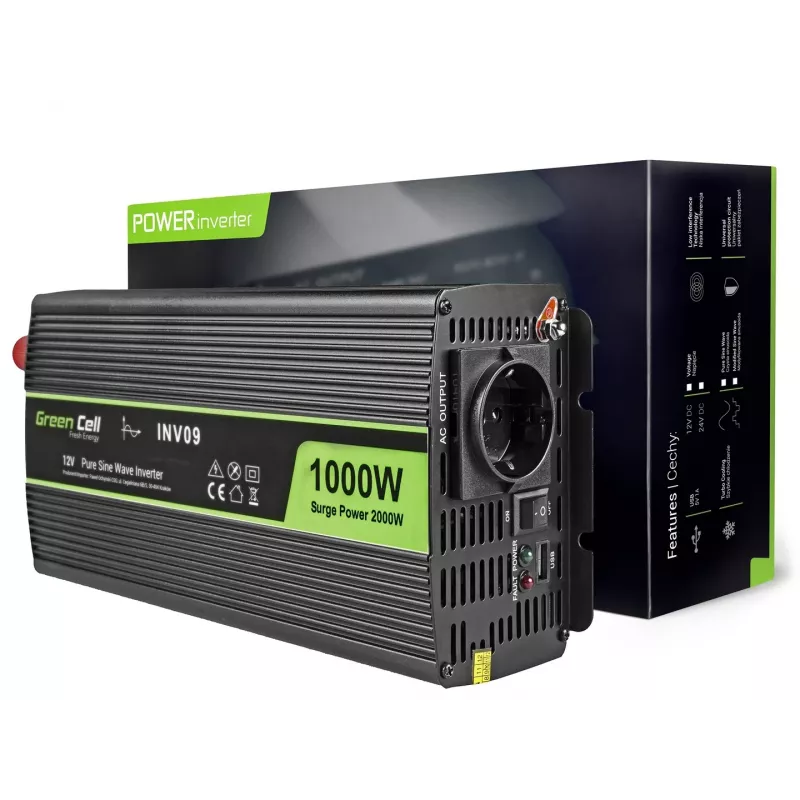 Green Cell INV09 keitiklis automobiliui 1000 W juodas