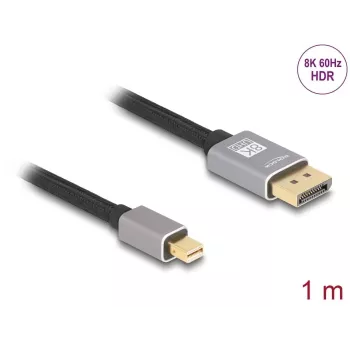 DeLOCK Mini DisplayPort į DisplayPort laidas 8K 60 Hz 1 m pilka metaliniai lizdai be fiksatoriaus