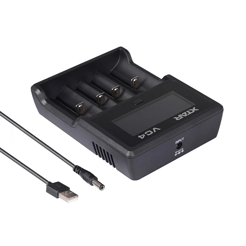 XTAR VC4 buitinių baterijų įkroviklis su USB