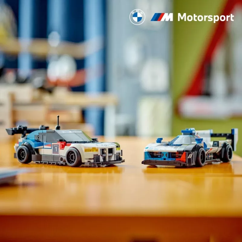 LEGO Speed Champions BMW M4 GT3 ir BMW M Hybrid V8 lenktyninių automobilių konstruktorius 9+ metų vaikams su 2 vairuotojų minifigūrėlėmis