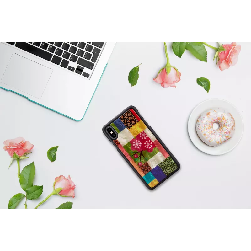 Apsauginis dėklas išmaniesiems telefonams iKins iPhone XS Max – vyšnios žiedų raštas, juodas