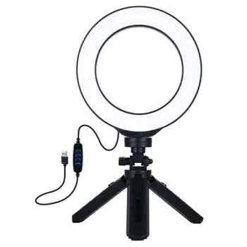 PULUZ 16 cm LED žiedinė šviesa su trikoju 12-14,5 cm, USB