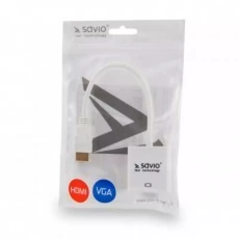 Adapteris HDMI (A) lizdas – VGA (D-Sub) kištukas SAVIO CL-201, baltas, 0,1 m, iki 1920×1200