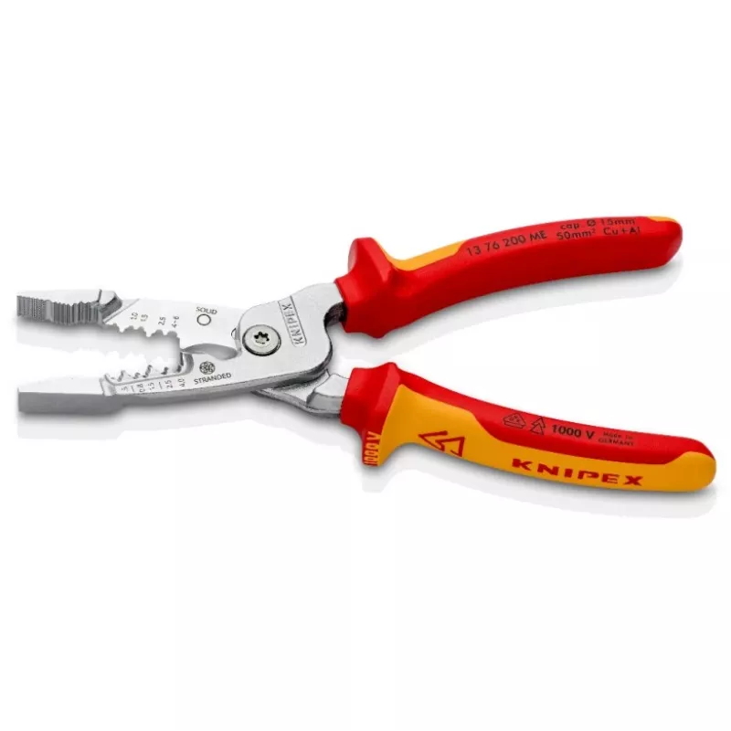 Kabelių nuėmiklis Knipex 13 76 200 ME 6 mm nuėmimo galia Raudonas Nerūdijantis plienas Geltonas