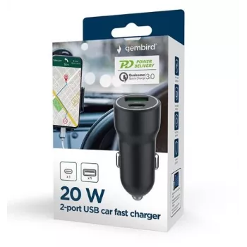Gembird automobilinis maitinimo adapteris - USB Type-A ir C PD - 20W