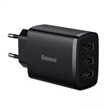 Baseus Compact Quick Charger, 3x USB, 17W (Juoda)