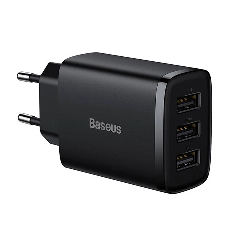 Baseus Compact Quick Charger, 3x USB, 17W (Juoda)