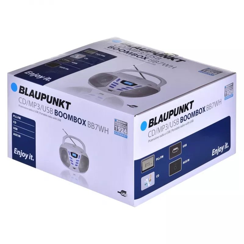 Blaupunkt BB7-WH nešiojama stereo sistema, 2.4 W, FM, pilka, MP3 atkūrimas