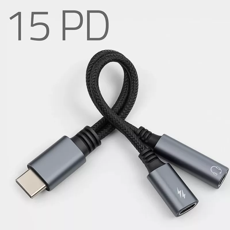 Adapteris 2w1 USB-C į USB-C ir 3,5 mm lizdas PD 15W