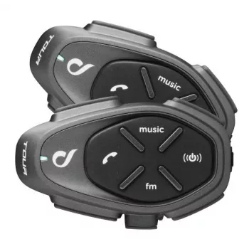 Motociklo interkomo rinkinys INTERPHONE TOUR HD, 2 vnt., Bluetooth 4.0, atstumas 1500 m, baterija iki 20 h, juodas