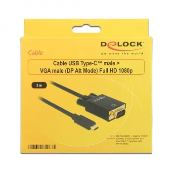 Vaizdo kabelio adapteris DeLOCK 85263 USB Type-C į VGA 3m Juoda