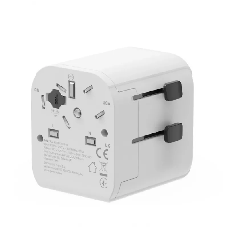Universalus kelioninis adapteris GEMBIRD TPA-EU2A12-01-W 12W USB maitinimo adapteris tarptautiniams kištukams
