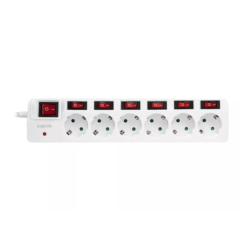 Prailginimo laidas LogiLink LPS250 1,5 m 6 AC lizdų Baltas