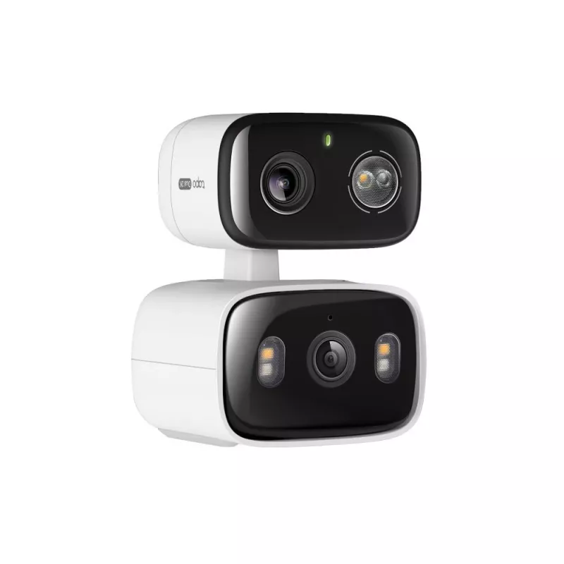 IP apsaugos kamera TP-LINK Tapo C246D — 3MP (2304×1296), 2,8 mm, 107,8° FOV, PTZ dviejų objektyvų, IP65, Wi-Fi/Gigabit, microSD iki 512 GB