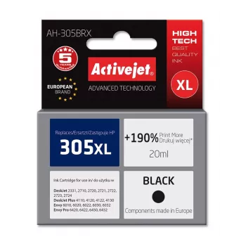 Activejet AH-305BRX rašalas (HP 305 XL 3YM62AE pakaitalas; Premium; 20 ml; juoda)