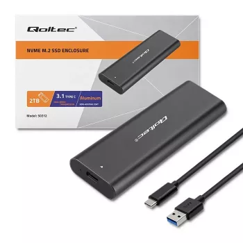 SSD korpusas QOLTEC 50312 Juodas vienam M.2 SATA diskui, USB Type-C (USB 2.0 / 3.2 Gen 1)