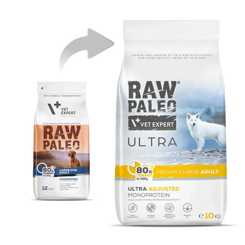 RAW PALEO Ultra Medium&Large Adult Turkey sausas šunų ėdalas - 10 kg