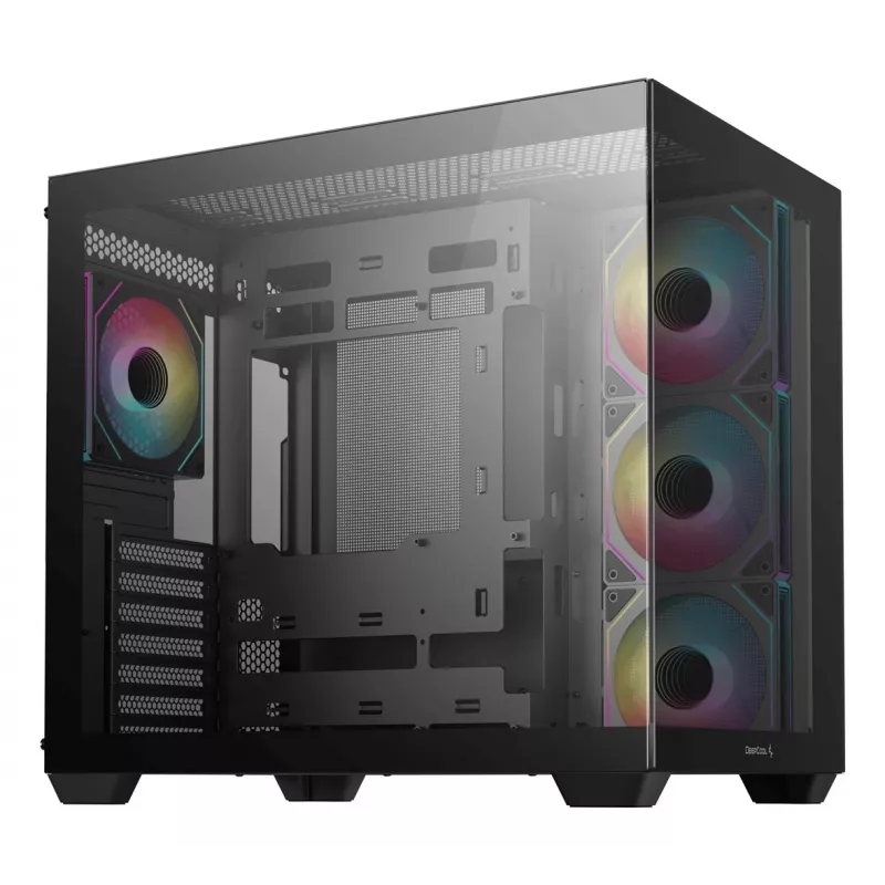 Korpusas DeepCool CG530 4F Midi Tower Juodas — grūdintas stiklas, ATX/ITX/Micro ATX, 3x120mm ventiliatoriai, USB-C