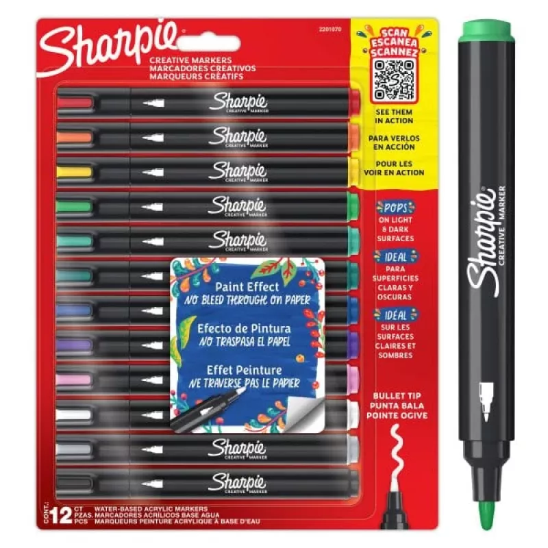 Sharpie Creative Marker akriliniai dažų rašikliai 12 vnt. juodi smailiu antgaliu