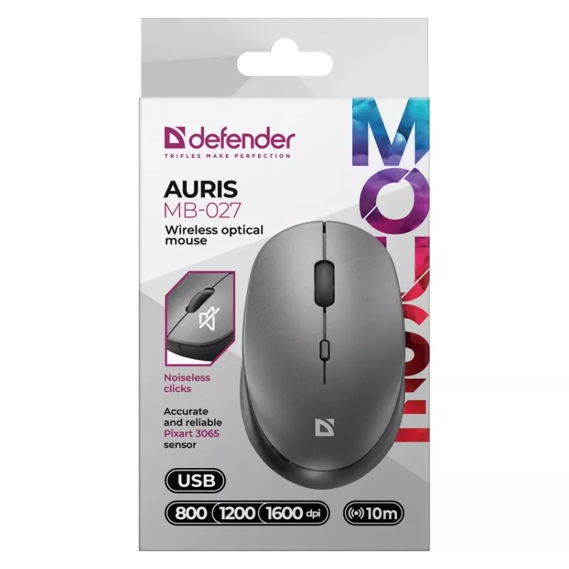 Belaidė pelė DEFENDER AURIS MB-027 su tyliu spragtelėjimu