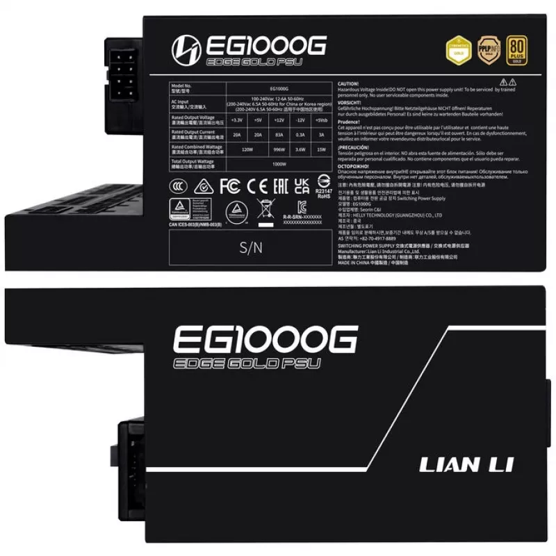 Maitinimo blokas LIAN LI EDGE GOLD 1000 — 1000W, 80 PLUS Gold, aktyvus PFC