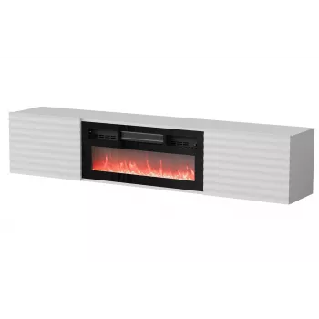 TV spintelė Cama Meble TULA su elektriniu židiniu, 1830×350×370 mm, baltas matinis viršus ir karkasas
