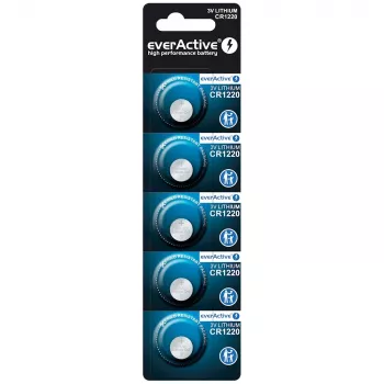 Butoninė ličio baterija everActive CR1220 — 3V, 40 mAh, 12,5×2 mm, vienkartinė, 5 vnt.