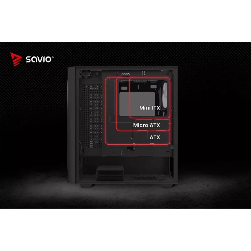 PC korpusas SAVIO Noctis Flow – Cube Mini-ITX/Micro-ATX/ATX, 3x120mm priekyje, 1x120mm gale, 2x3.5 colio + 3x2.5 colio lizdai, grūdintas stiklas