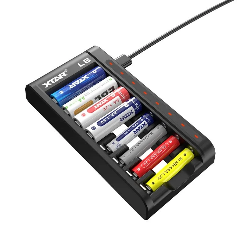 Įkroviklis AA/AAA baterijoms 1,5 V ir 1,2 V, išmanusis - 8 lizdai