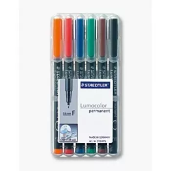 Permanentinis žymeklis Staedtler 318 WP6 6 spalvų rinkinys – juoda, mėlyna, ruda, žalia, oranžinė, raudona