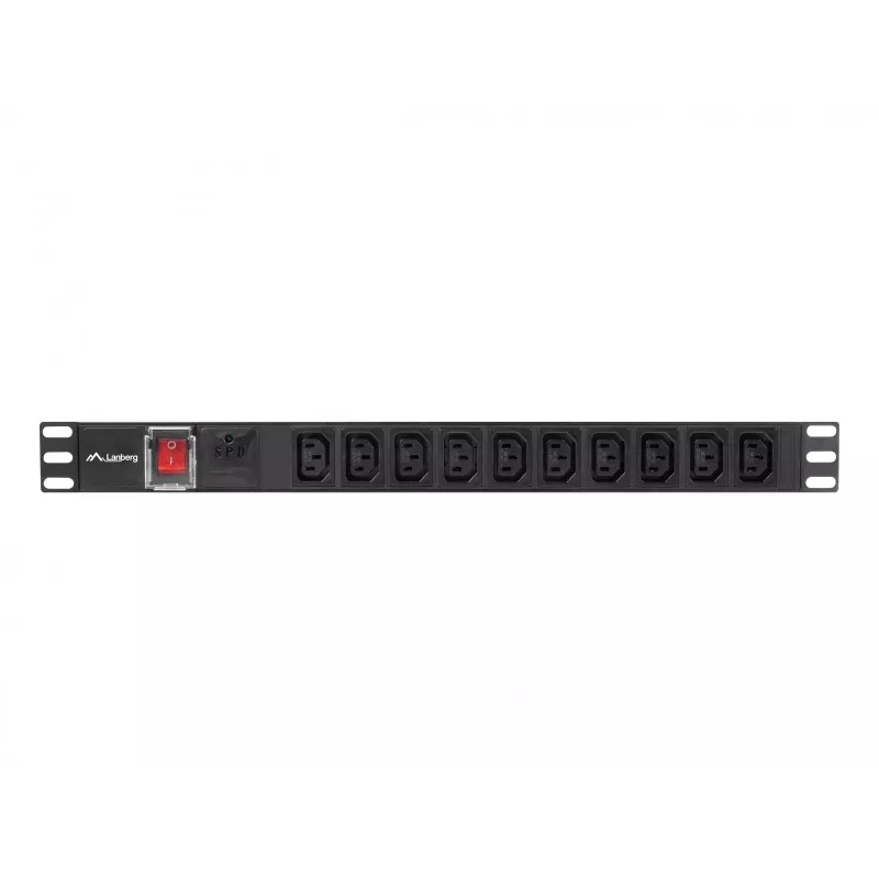 Maitinimo paskirstymo blokas LANBERG PDU-10I-0200-IEC-BK — 10× C13 lizdai, 2 m kabelis, 10 A, 2500 W, juodas