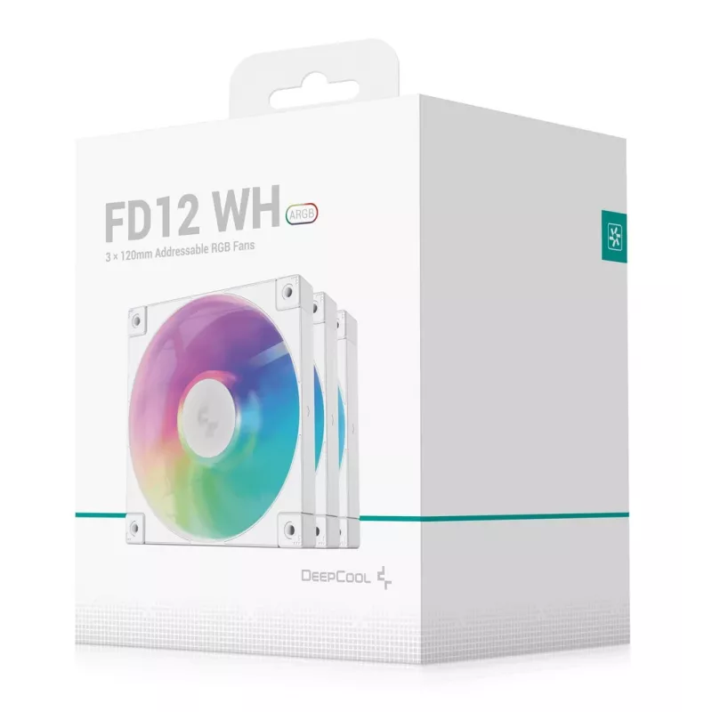 Ventiliatorių rinkinys DeepCool FD12 ARGB WH-3 in 1 12 cm baltas 3 vnt. Maksimalus oro slėgis 2.56 mmH2O