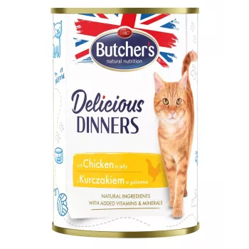 BUTCHER'S Delicious Dinners Chicken Jellied Pieces - šlapias kačių ėdalas - 400g